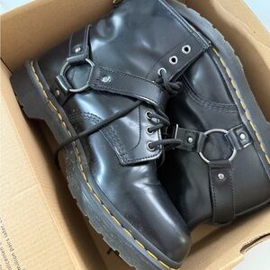 Black Leather Boots with Buckle Detail